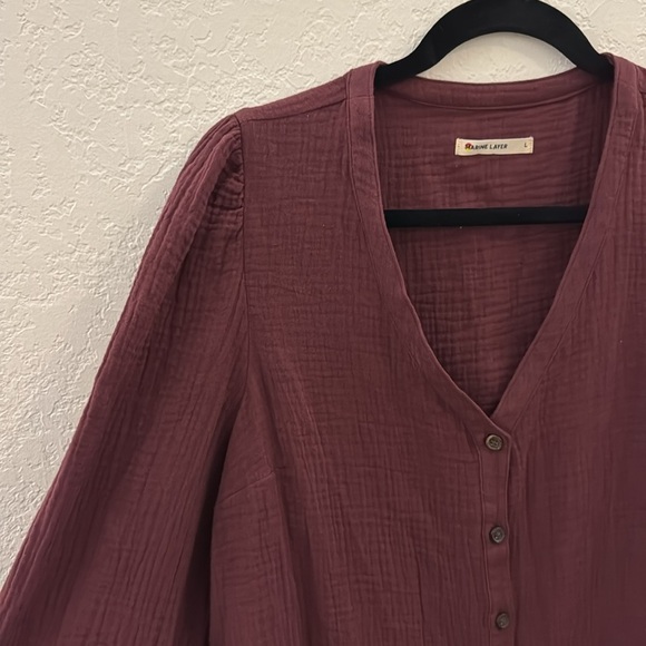 Marine Layer Colette 100% Cotton Gauzy Button Front V-Neck Puff Sleeve Blouse L - Picture 5 of 12